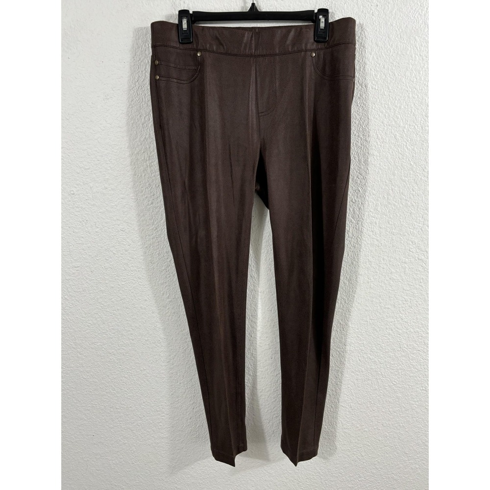 John Mark Pants Womens Medium Brown Pull On Faux Suede Stretch Leggings Skinny
